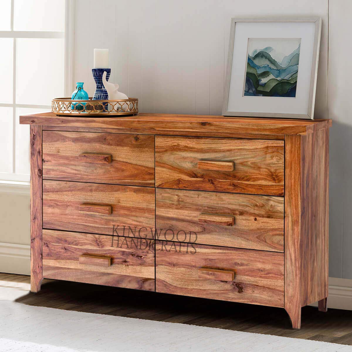 Kingwood Furniture Chest Of Drawer In Sheesham Wood With Honey