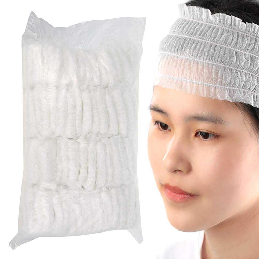 100PCS Disposable Spa Facial Headbands,Stretch Non-Woven Hair Wraps,Lightweight and Breathable Headbands,Soft Skin Care Essential for Home Use Hotel Spa and Hair Salon