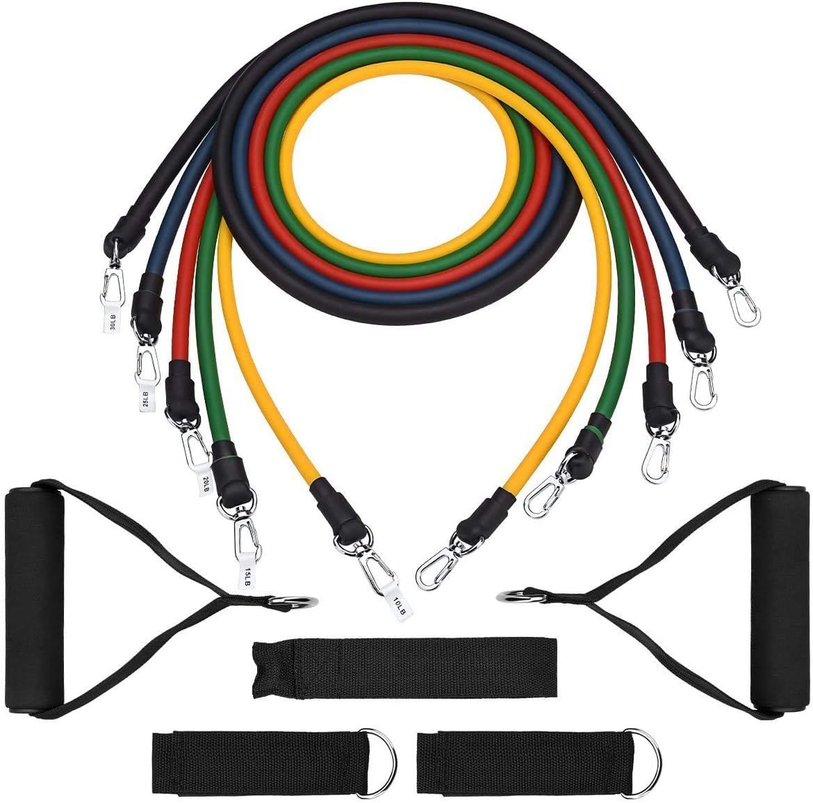 11 Packs Stretch Resistance Bands Set Exercise Bands with Door Anchor, Handles and Ankle Straps,Stackable up to 100 lbs Portable Resistance Training Accessories for Yoga Pilates Home Workout Gym