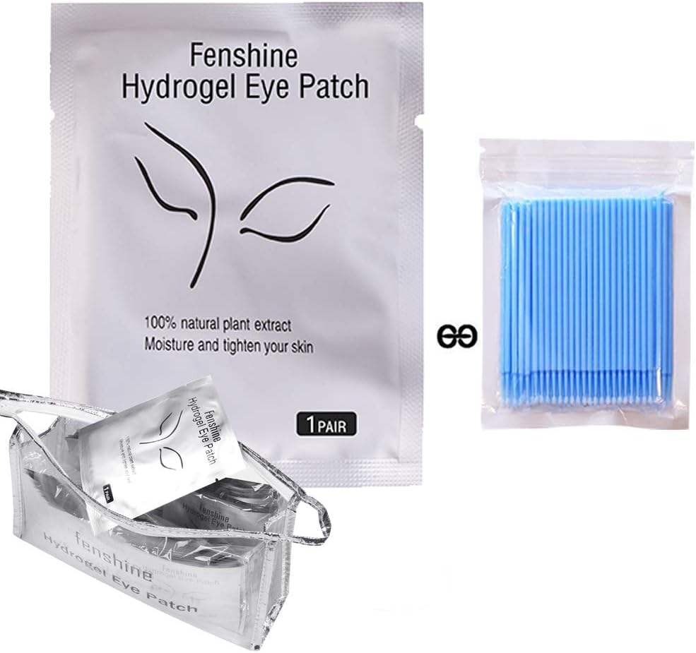 110 Pairs Eyelash Extension Gel Patches Kit, Lash Extension Lint Free Under Hydrogel Eye Mask Pads Beauty Tool and 100 Pcs Disposable Micro Applicators Brush with Transparent Cosmetic Bag