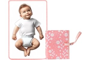 PHOEBUS BABY Portable Diaper Changing Pad for Baby - Waterproof Compact Changing Mat with Wrist Strap - Wipeable Travel Changing Pad for Diaper Bag(Pink Flowers)