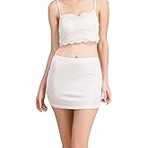 MOROUTLINE Women's Silk Half Slip Lace Trim Waist Short Underskirt Anti Cling Seamless Under Dress
