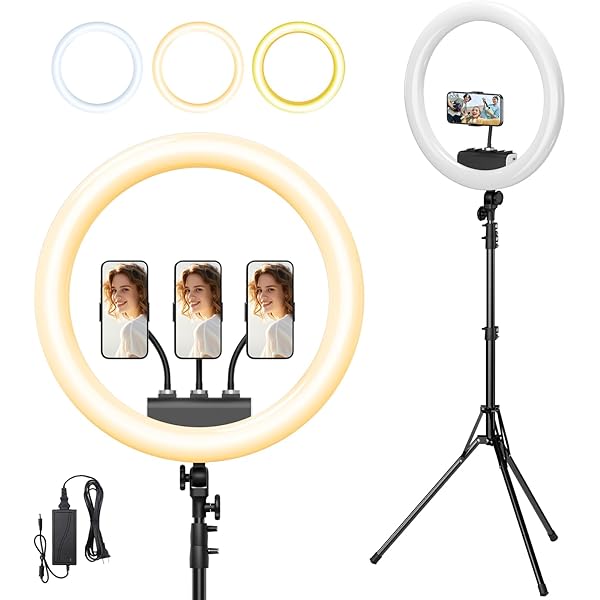 Large Ring Light with Stand, 19" Ring Light Tripod for iPhone, Professional Led Ringlight for Live Streaming, Barber, Makeup, YouTube, Tiktok, White