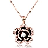 BELLNA 14K Gold Rose Flower Necklace For Women Sterling Silver Dainty Rose Gold Flower Pendant Necklaces Cute Gifts For Her Birthday wedding Anniversary Valentines Day