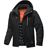 Jsslaik Men's Thermal Waterproof Windproof Jacket Hooded Insulated, Lightweight Winter Snow Coat with Multiple Pockets