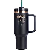 Bride to Be Tumbler, Bride Ring Finger Stainless Steel Insulated Tumbler with Colorful Stainless Steel Straw & Handle, 40 oz Travel Mug Tumbler for Wedding Gifts and Bridal Shower Anniversary-Black