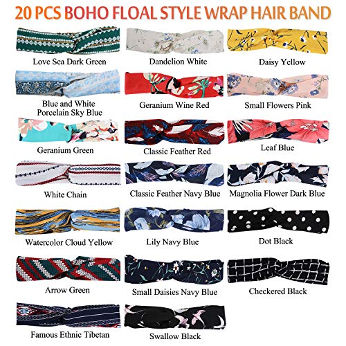 image for Boho Headbands for Women, Fascigirl 20 PCS Vintage Floral Bandeau Head
