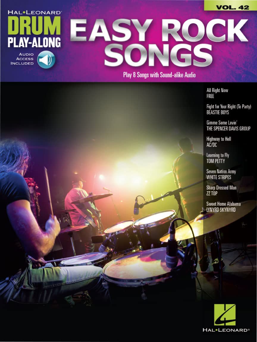 Easy Rock Songs - Drum Play Along Vol 42 | Rock Drumming Practice Guide with Online Audio and Playalong Tools | Beginner Drum Sheet Music with Notation and Backing Tracks for Students and Adults