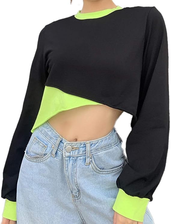 Amazon Reawake へそ出し ネオン 切り替え ロングtシャツ ストリート ファッション レディース S Tシャツ カットソー 通販