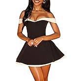 Kwunbwa Womens Sexy Off The Shoulder A Line Mini Dress Color Block Strapless Backless Elegant Formal Party Club Dresses