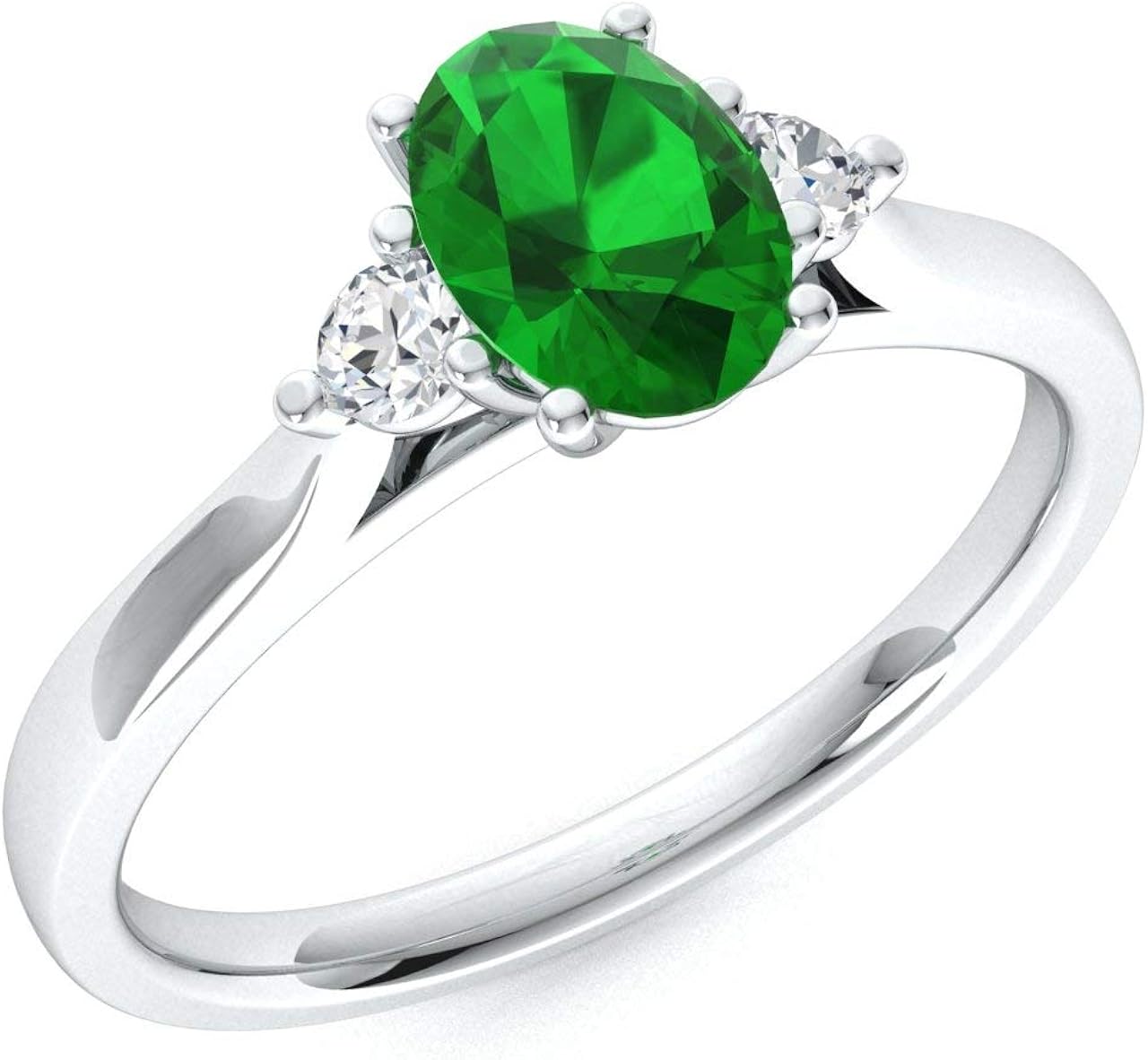 Diamondere Natural And Certified Oval Cut Emerald And Diamond Engagement Ring In 14k White Gold 0 69 Carat Three Stone Ring For Women Us Size 4 To 9 Amazon Com