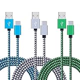 USB Type C Cable, CIQILY 3-Pack 6FT USB C Braided Charging Sync Data Charger Cord for Samsung Galaxy S8, Macbook 12