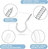 KINGLAKE 12 Pcs 2 Inch White Cup Hooks PVC Coated Screw In Kitchen Wall Wood view 3