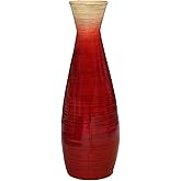 Uniquewise 28" Classic Bamboo Floor Vase Handmade, Decorative Glossy Red Vase for Dining Room, Living Room, Entryway, Home De
