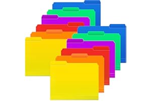 HABGP 12Pcs Colored File Folders Letter Size with Tabs, Manilla Folders 8.5 x 11, Plastic Manila Folders 1/3 Cut, Office Supplies Filing Folders for Documents, Filing Cabinet, Paper, School
