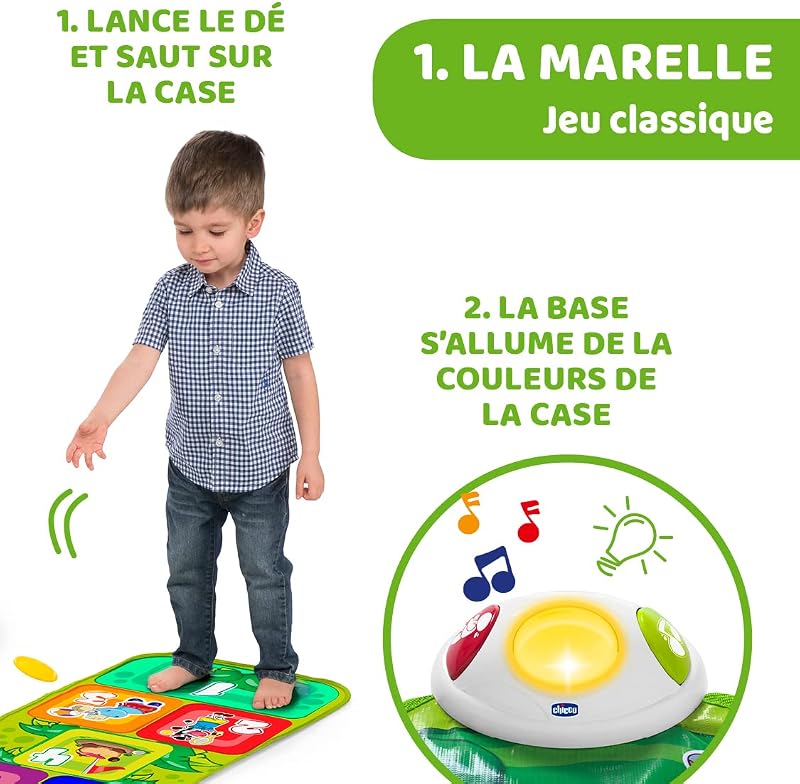 Marelle de la Jungle Tapis de Jeu Musical pour Bébés et Enfants, Jouet Electronique et Interactif avec Sons et Lumières, Jeu de la Marelle, 2 Modes de Jeu, 150 cm - Jouet Enfant de 2 à 5 Ans