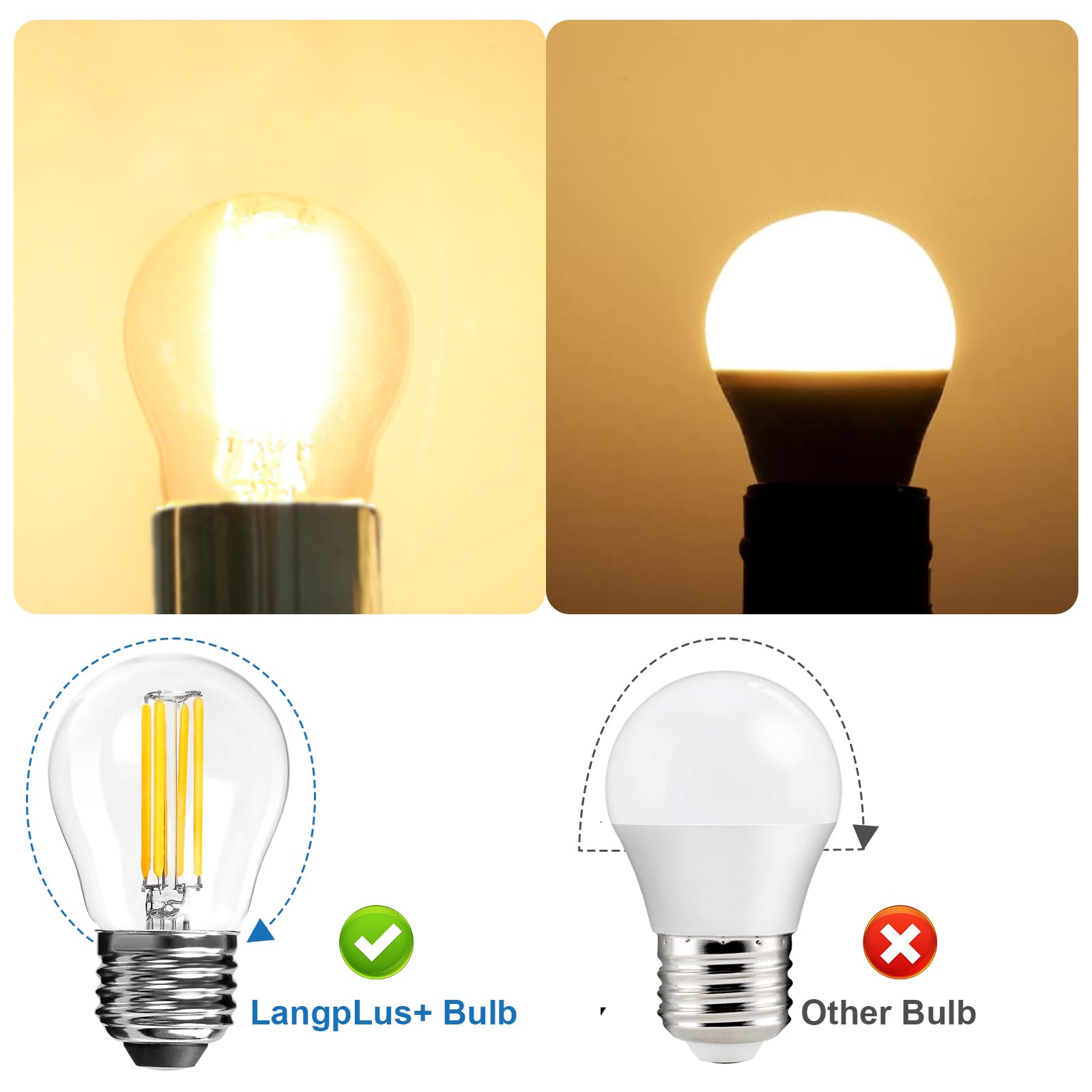 LangPlus+ 10 Stück E27 LED Lampe, Dimmbare G45 Birne, 4W, 40W Äquivalent E27 Sockel Globus Glühlampe, Warmweiß 2700K, LED Filament Fadenlampe für Pendelleuchten, Deckenventilator 7