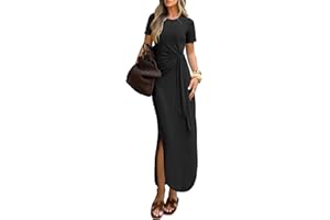 Prinbara Womens Summer Maxi Tshirt Dress Casual Short Sleeve Tie Waist Long Dresses 2026 Spring Beach Vacation Travel Outfits
