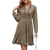 Alaster Queen Womens Long Sleeve Midi Dress 2025 Fall Wedding Guest Dress Ruffle Pleated Dresses for Women with Pockets