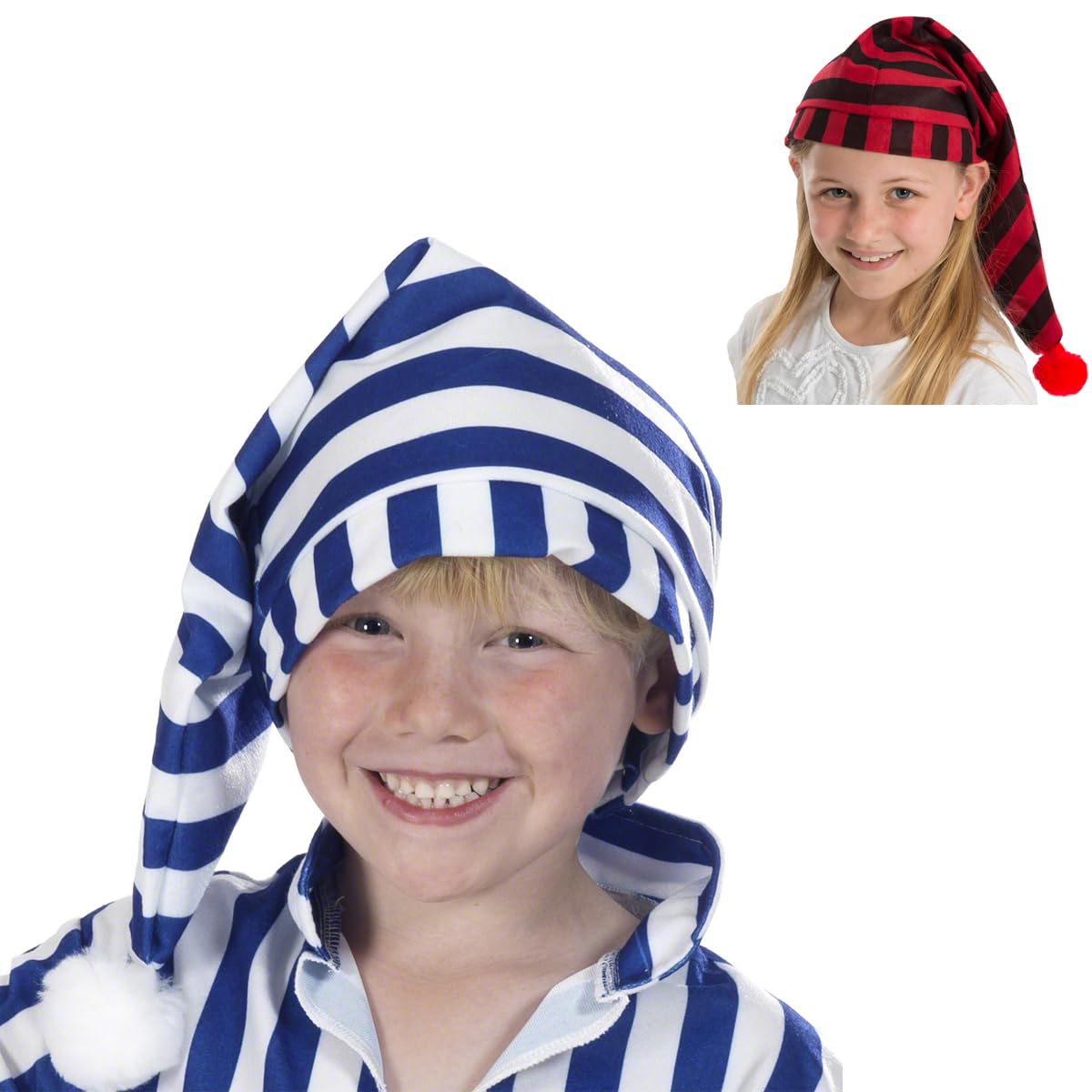 Charlie Crow Night Cap Hat for kids 3+ years. Blue and White stripe.