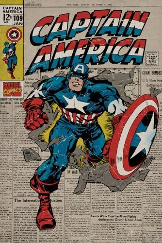 Captain America - Framed Marvel Comic Poster / Print (Retro Style Comic Cover) (Size: 24" x 36")