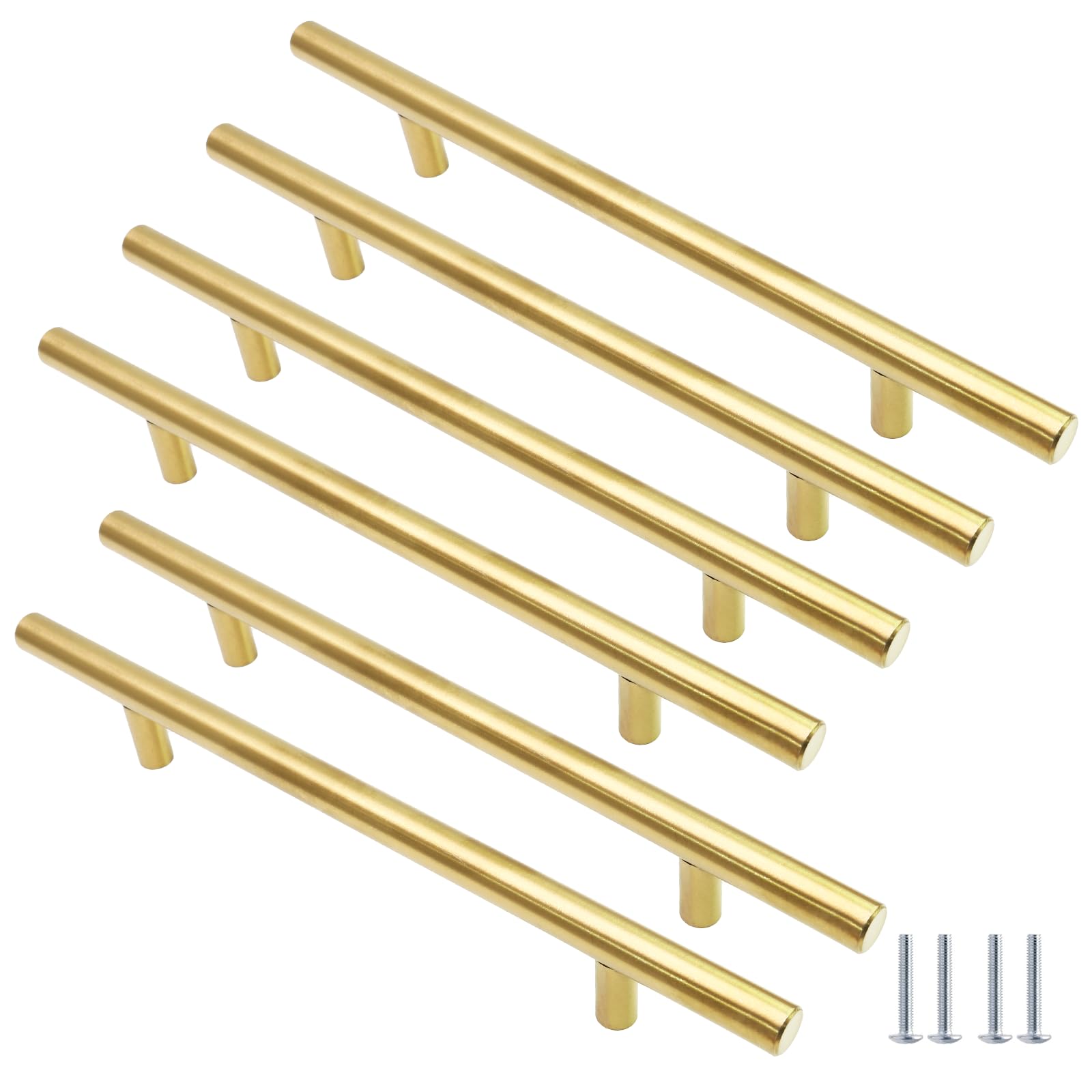 Cjueiom 6 Pack Gold Cupboard Handles - Stainless Steel Drawer Handles, 160mm Hole Center, 250mm Length for Bedroom Drawer and Kitchen Cabinet
