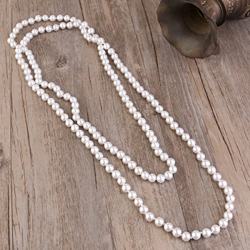 Tinksky Fake Pearls Necklace Tinksky Retro Pearls Long Necklace Chain for Party Favors Costume Necklace, Mother's Day gift for women girls