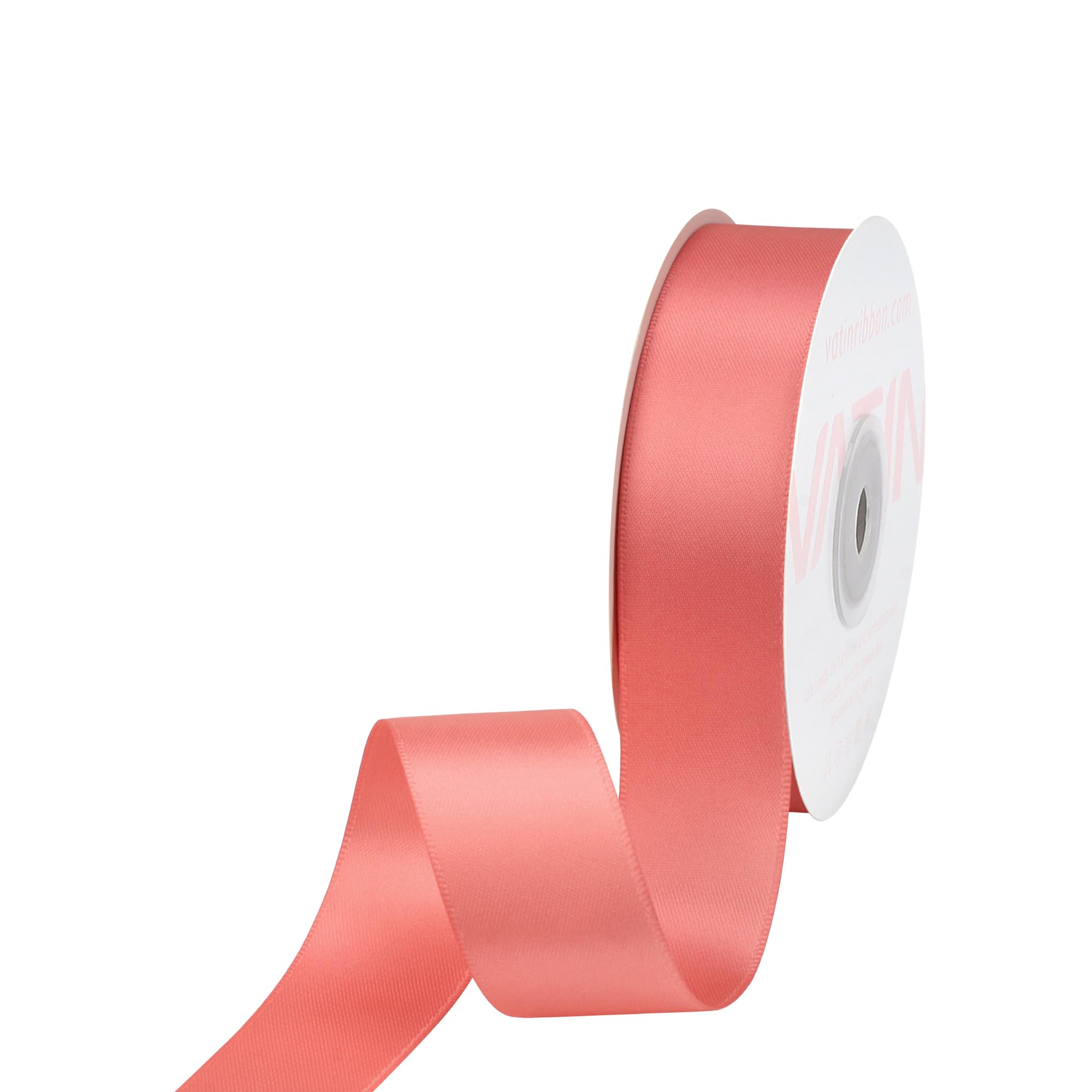 VATIN 25mm Double Faced Polyester Satin Ribbon Light Coral - 23 Metre/Spool, Perfect for Wedding, Wreath, Baby Shower,Packing and Other Projects