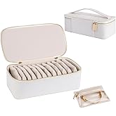 HofferRuffer Jewelry Box Organizer for Women Girls, Travel Jewelry Case with 12 Portable Zipper Bags, Jewelry Storage Ideal for Travel & Home Organization (12pcs-CreamWhite Velvet)