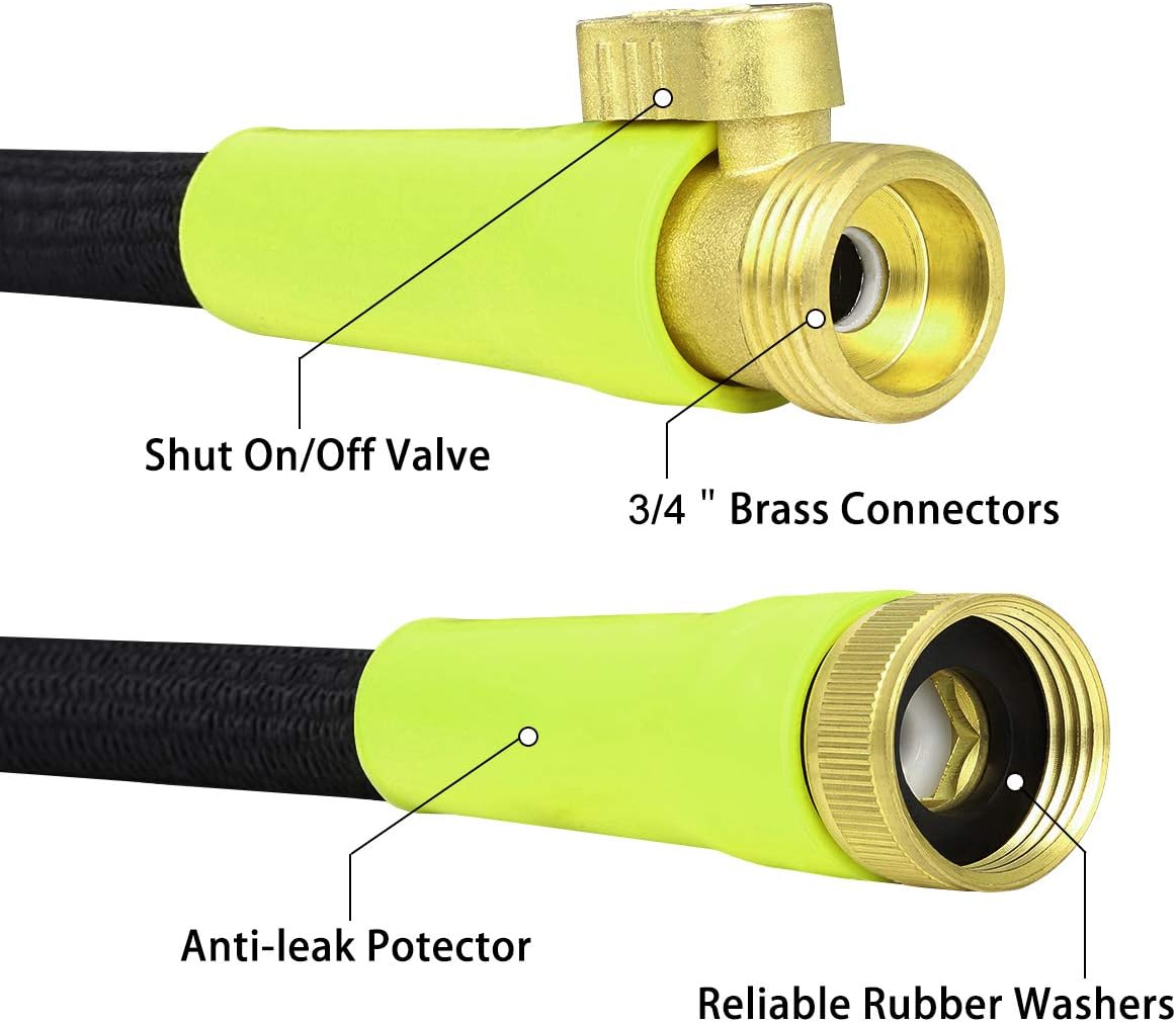 Sunflora 50 ft Expandable Garden Hose Bonus 10 feet with Solid Brass Fittings and 9 Patterns Spray Nozzle, Flexible No Kink Water Hoses for Lawn Total 60 Feet : Garden & Outdoor