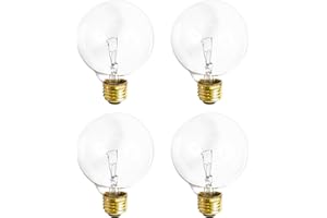 KOR (4 Pack) G25 Globe Light Bulbs – 25W Incandescent, 2700K Soft White, E26 Base, Dimmable – Crystal Clear Vanity Bulbs for Bathroom, Mirror, Pendant Fixtures