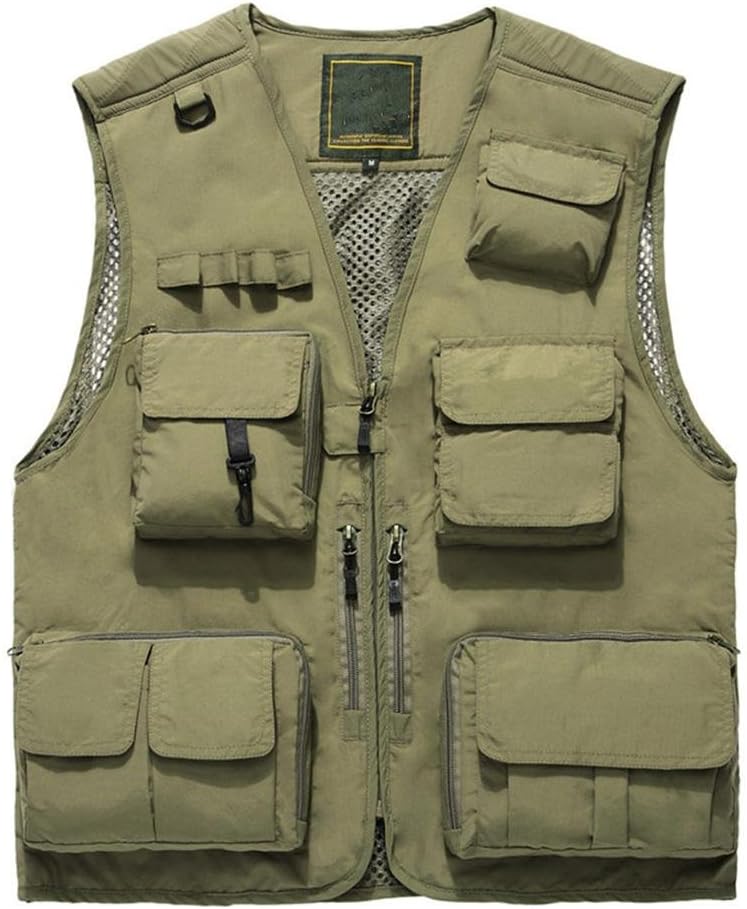Shimmery Mens Casual Work Utility Hunting Fishing Photography Vest Travels Sports Mesh Jacket With Multi-Pockets