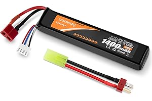 Crazepony Airsoft Battery 11.1V 1400mAh 30C Rechargeable LiPo Hobby Battery with T Plug to Mini Tamiya Cable for Airsoft Model