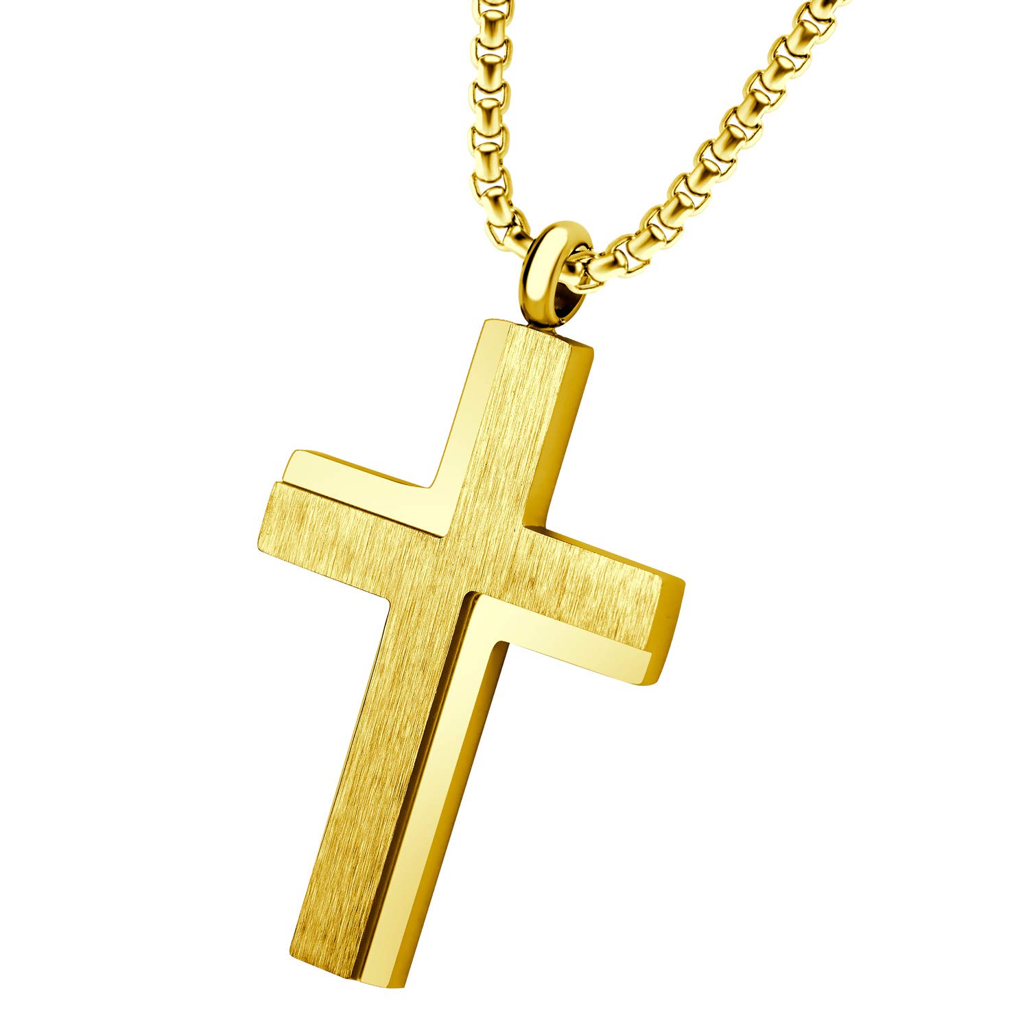 555Jewelry Stainless Steel Cross Necklace for Men, Cross Necklace for Women, Box Link Chain, Cross Pendant for Men, Womens Cross Necklaces, Cross Necklaces for Men, 20 Inch, Gold โ image 1