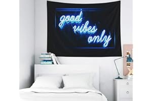 Quote Tapestry,Musesh Blue Tapestry Small Tapestry Good Vibes Only Words Neon For Bedroom Living Room Outdoor Wall Art Tapestry 40 inch W X 30 inch L Tapestry Wall Decor