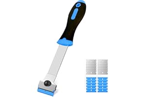 BURBIFRO Razor Blade Scraper, Long Handle Scraper Tool with 10 Plastic and 10 Metal Blades - Ideal for Removing Labels, Stickers, Appliance Grease, and More from Windshields, Tint, and Glass (Blue)