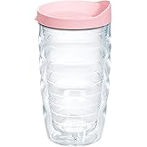 Tervis Clear & Colorful Lidded Made in USA Double Walled Insulated Tumbler Travel Cup Keeps Drinks Cold & Hot, 10oz Wavy, Pink Lid