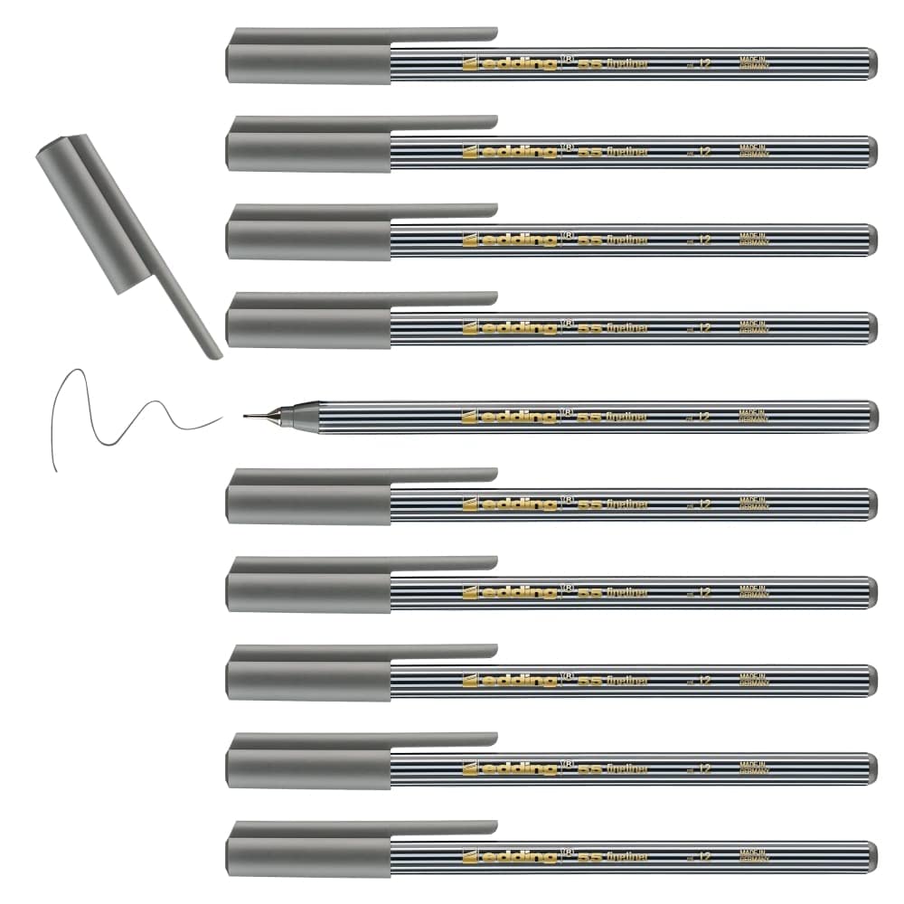 edding 55 - fineliner - grey - 10 pens - 0.3 mm nib - colour pen for writing, drawing, underlining, illustrating - for children and adults, at school and in the home or office