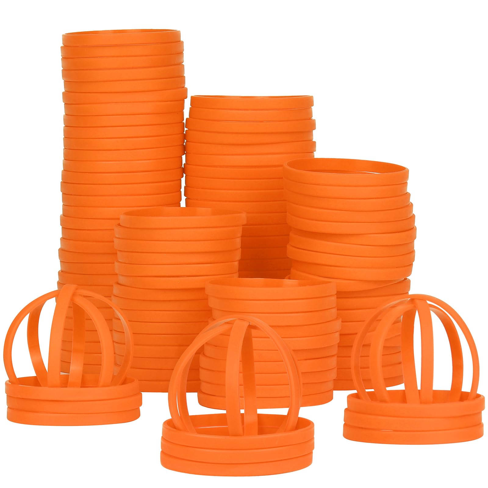 LVNRIDS 100 PCS Silicone Wristbands Rubber Bracelets 8 inch Length Sports Elastic Wristband Bracelet Bulk Gifts for Men Women Teacher Student Party Orange