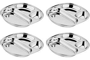 Ahimsa Stainless Steel Plates for Kids - Divided Plates for Toddlers, Pediatrician Designed, Non Toxic Toddler Plate, Camping Plate, BPA Free & Dishwasher Safe (Set of 4)