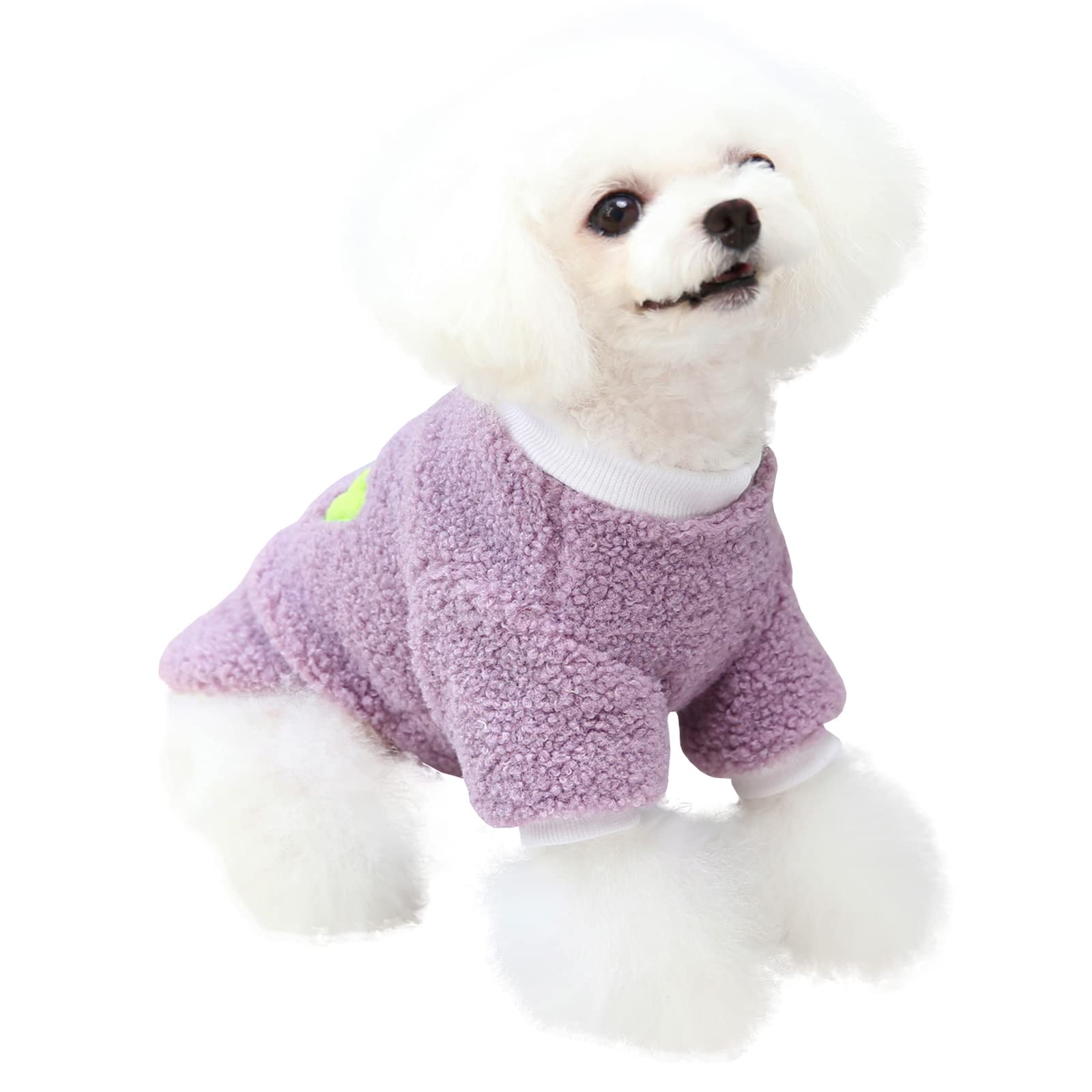 Izefia Dog Sweater Dog Clothes Fleece Dog Woolen Sweater Winter Warm Sweat Shirt with Baby Pattern Soft Pajamas Fleece Sweater for Small Dog Medium Dog Cat Purple L