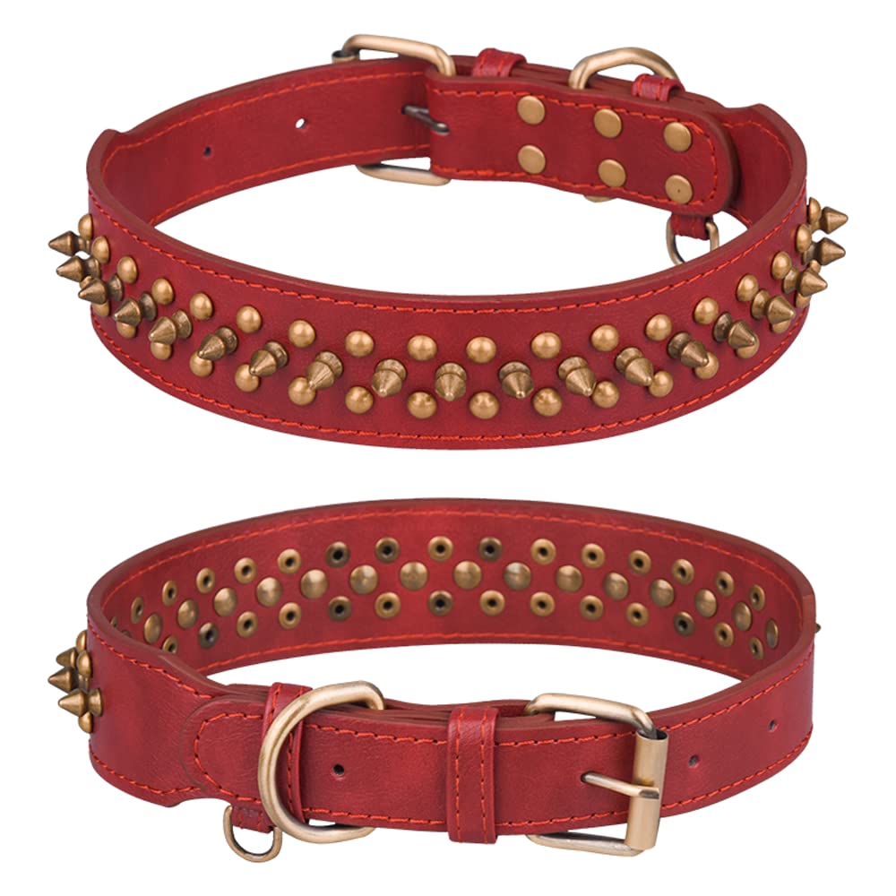 haoyueer Spiked Dog Collar Soft Pu Leather Mushrooms Rivet Spike Studded Puppy Adjustable Cat Collars (M, Red1)