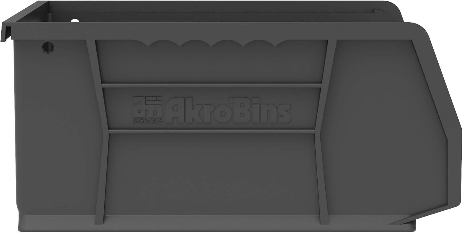 Akro-Mils 30235 AkroBins Plastic Storage Bin Hanging Stacking Containers, (11-Inch x 11-Inch x 5-Inch), Black, (6-Pack) - Open Home Storage Bins - 