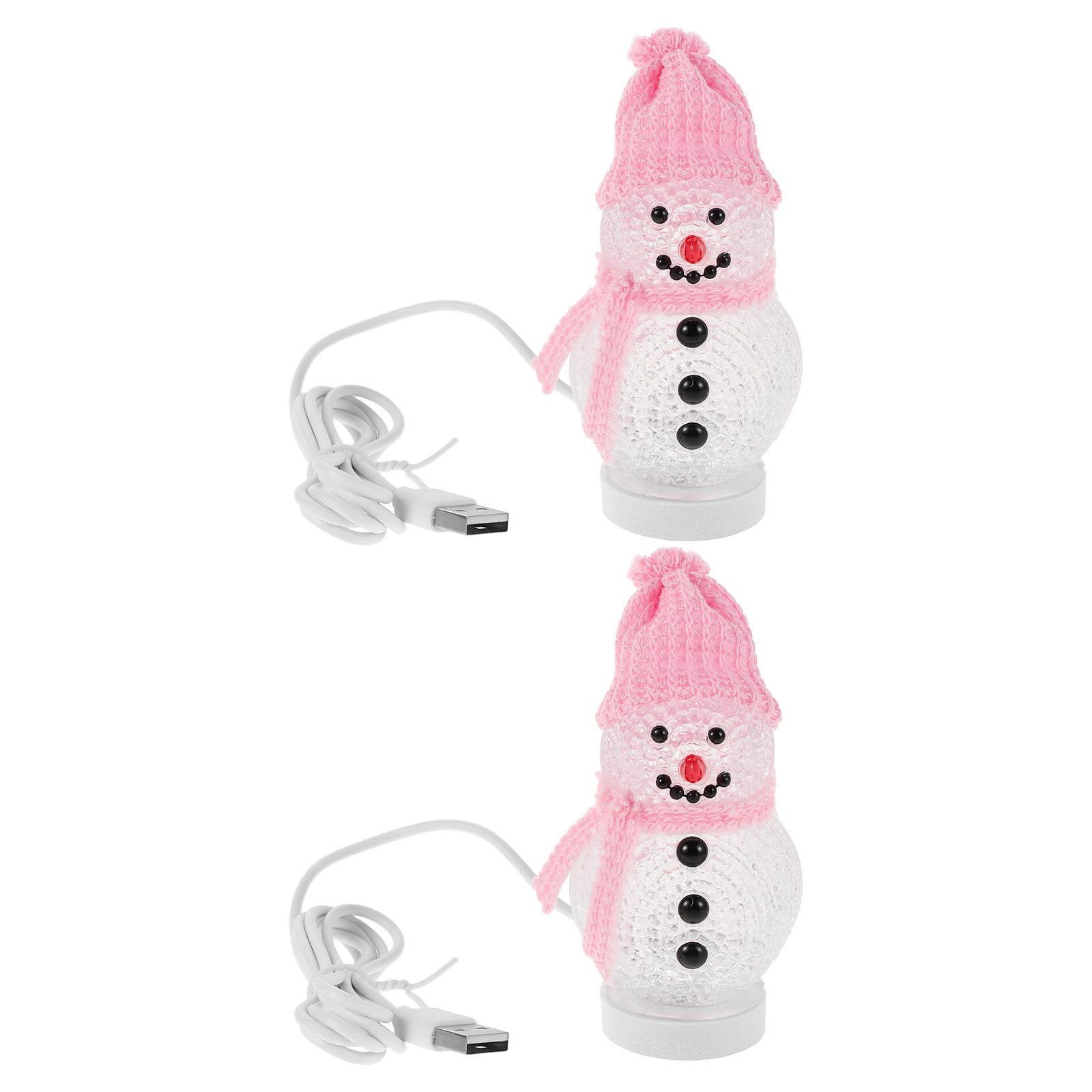 SOLUSTRE Led Snowman Light Up Decoration Color Changing Lamp USB Desk Centerpiece Mini Led Glowing Lights for Christmas Room Bedroom Decor Kids Pink Hat