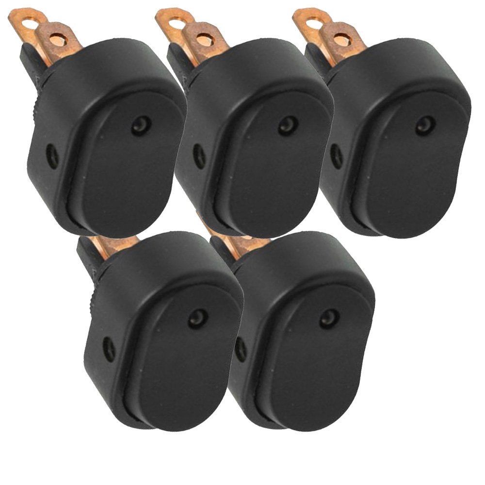 ESUPPORT 12V 30A Car Auto Vehicle White LED Light Push Button Rocker Toggle Switch On Off Spst 3 Pin Control Pack of 5