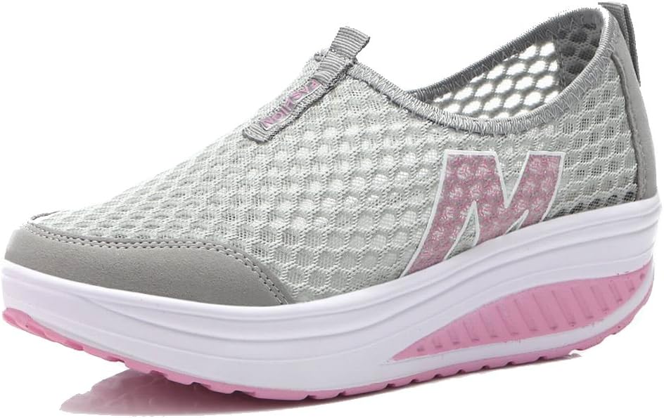 L LOUBITWomen Sneakers Comfort Slip On Wedges Shoes Breathable Mesh Walking Shoes