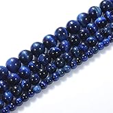 Natural Stone Beads 6mm Lapis Blue Tiger Eye Gemstone Round Loose Beads Crystal Energy Stone Healing Power for Jewelry Making DIY,1 Strand 15"