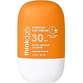 Thinkdaily SPF 30 Sunscreen for Face, Everyday Sun Serum, 1 Fl Oz – Zinc Oxide Mineral Sunscreen, UVA/UVB Protection, Hydrating Jojoba Oil, Vitamin E & Aloe Vera, Non-Sticky, Travel Size