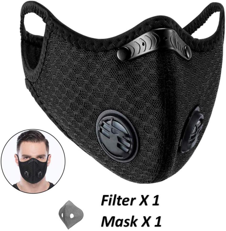 Outdoor Activities Dust Mask Activated Carbon Dustproof Mask with Additional Carbon Filters With breathing valve for Woodworking Mowing Grinding-1 mask+1 filter