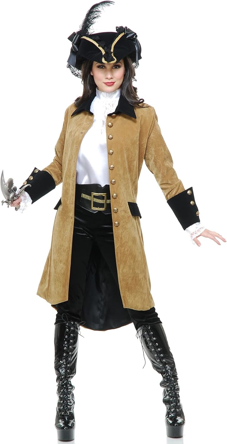 Charades Women's Elegant Pirate Woman Costume Coat, Tan/Black, Small